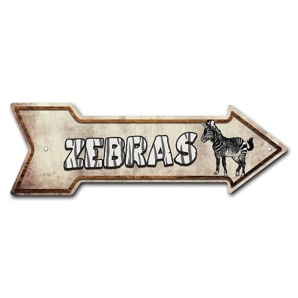 Zebras Arrow Sign Funny Home Decor 36in Wide